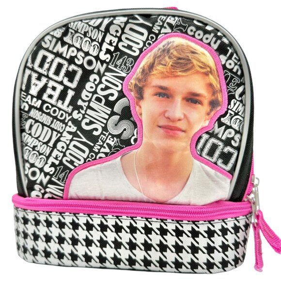 Cody Simpson Small Lunchtote 8 x 8 x 6 Houndstooth Black White Pink Accents - Picture 1 of 13